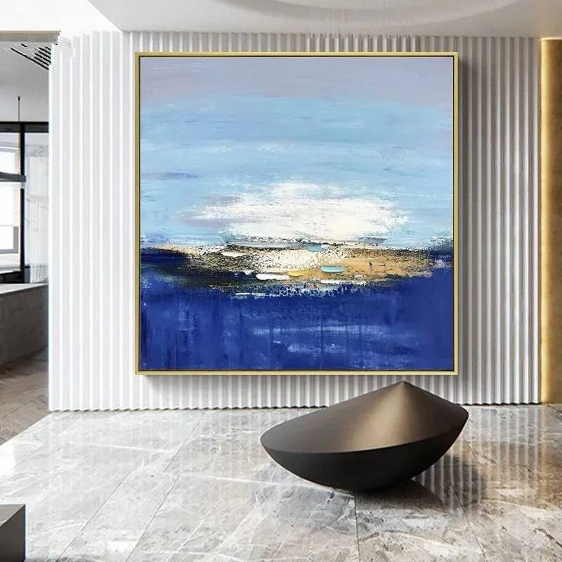 Textured Original Blue Scenic Abstract Canvas Artwork 3DVXH
